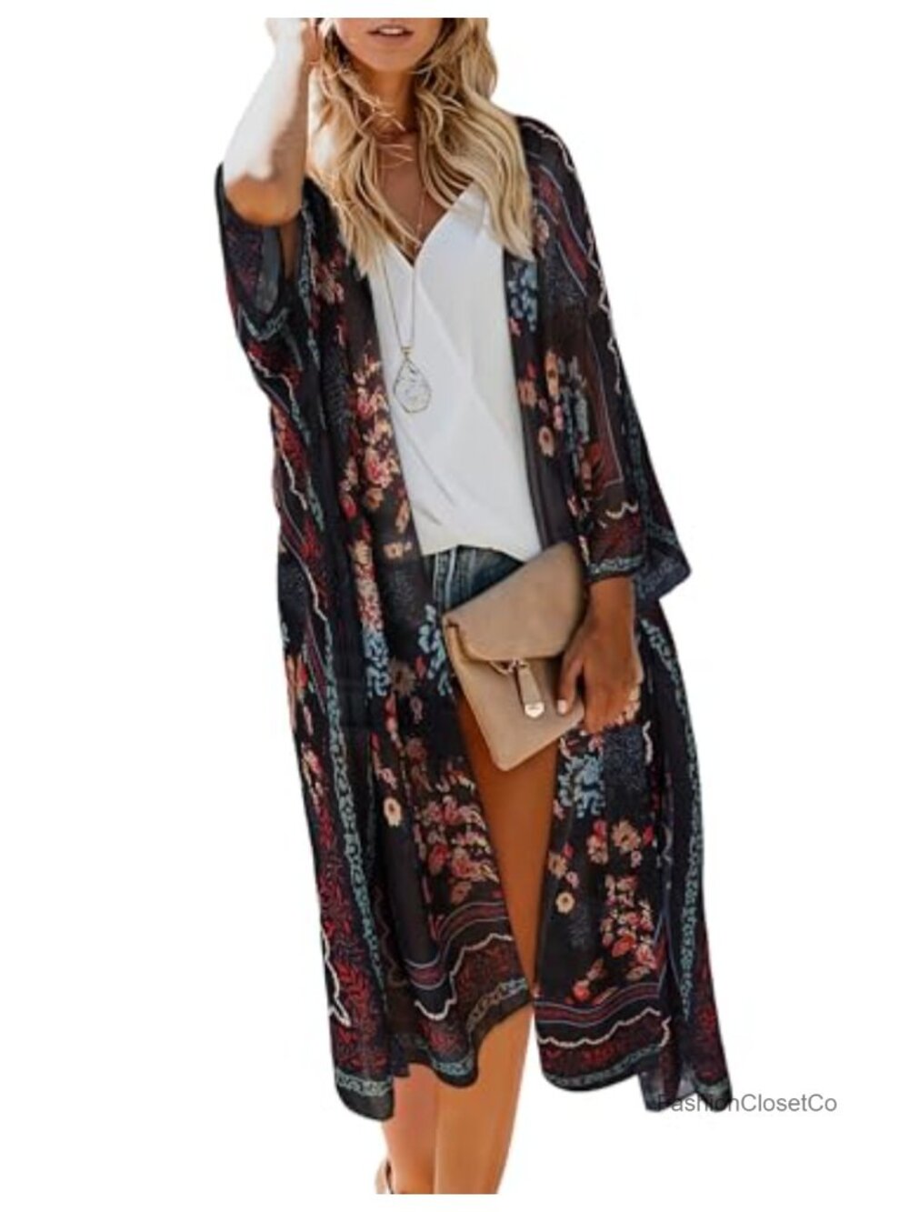 Lightweight Chiffon Floral Boho Kimono Swim Cover Up Cardigan Loose Fit